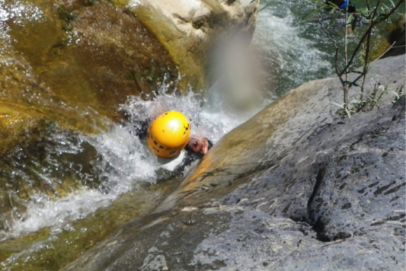 Natural slides and small mountain lake on the French Riviera