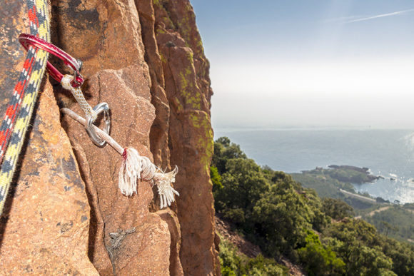 Climbing with ropes and professional equipment