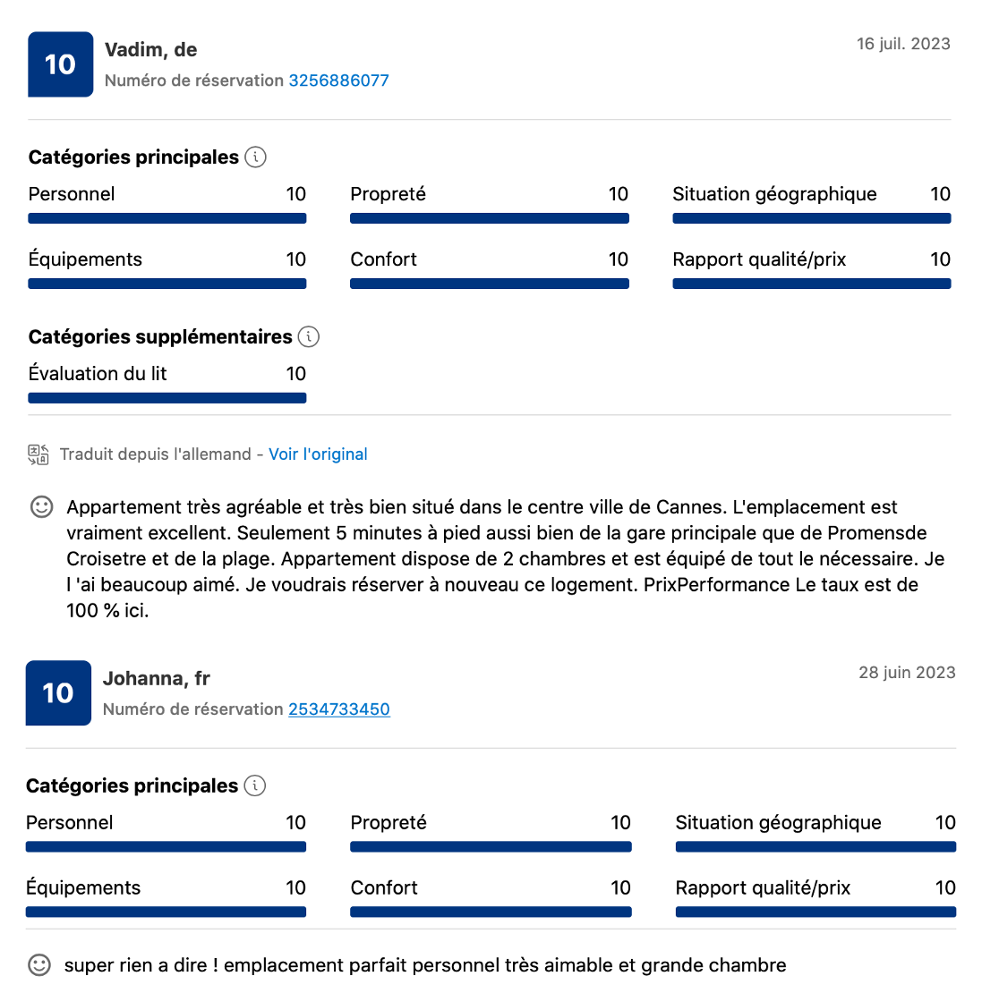 Booking coments